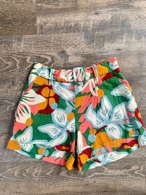 Madison D’ Amelie High-Waist Tropical Floral Women’s Shorts in Green Multi